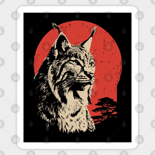 Wild Lynx Portrait Vintage Japanese Style Art Sticker by TuncGK